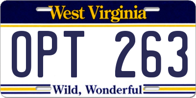 WV license plate OPT263