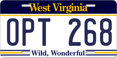 WV license plate OPT268
