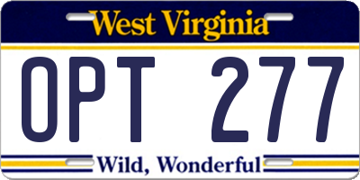 WV license plate OPT277
