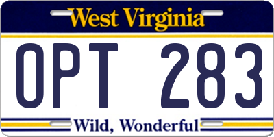 WV license plate OPT283