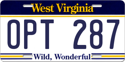 WV license plate OPT287