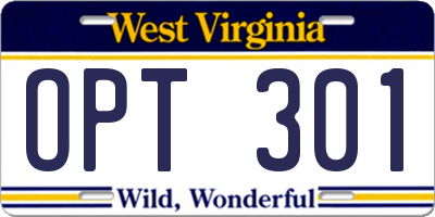 WV license plate OPT301