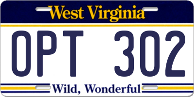WV license plate OPT302