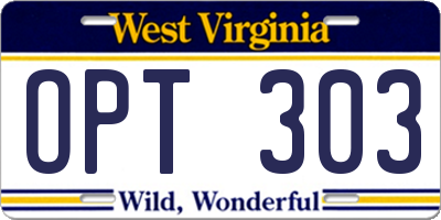 WV license plate OPT303
