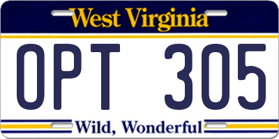 WV license plate OPT305