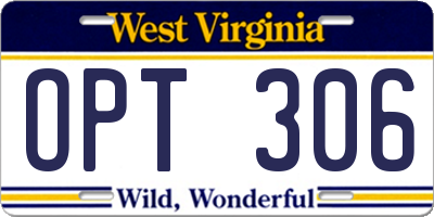 WV license plate OPT306