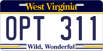 WV license plate OPT311
