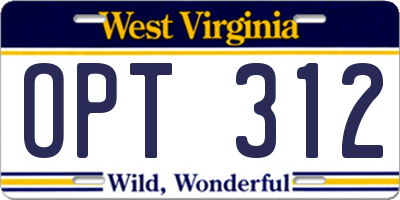 WV license plate OPT312