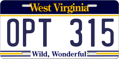 WV license plate OPT315