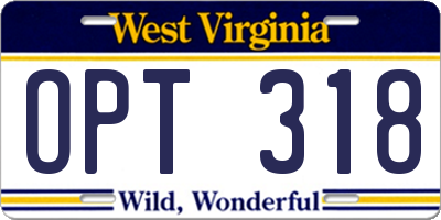 WV license plate OPT318