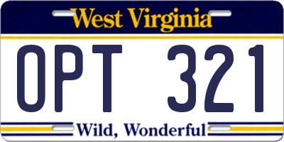 WV license plate OPT321