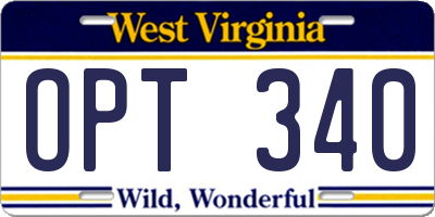 WV license plate OPT340