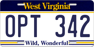 WV license plate OPT342