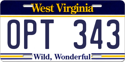 WV license plate OPT343