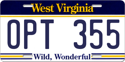 WV license plate OPT355