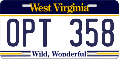 WV license plate OPT358