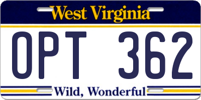 WV license plate OPT362