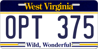 WV license plate OPT375