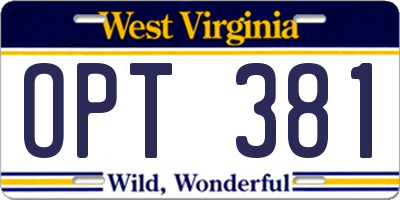 WV license plate OPT381