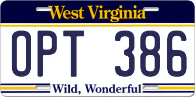 WV license plate OPT386