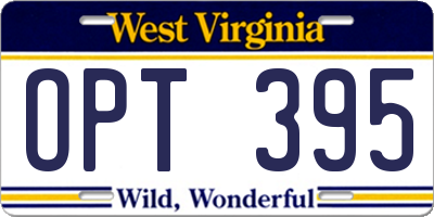 WV license plate OPT395