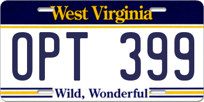 WV license plate OPT399