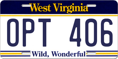 WV license plate OPT406