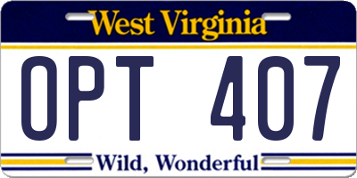 WV license plate OPT407