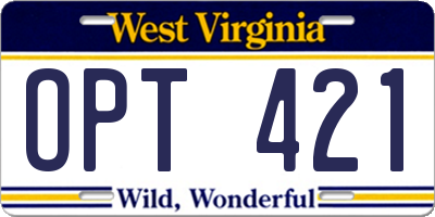 WV license plate OPT421