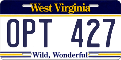 WV license plate OPT427