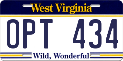 WV license plate OPT434