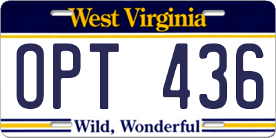 WV license plate OPT436