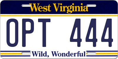 WV license plate OPT444