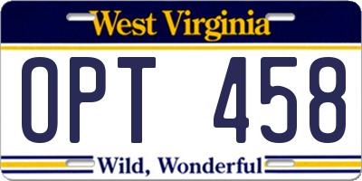 WV license plate OPT458