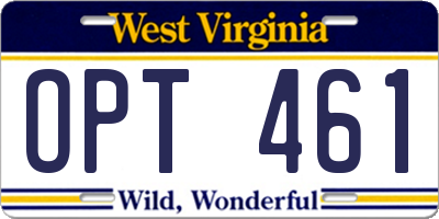 WV license plate OPT461