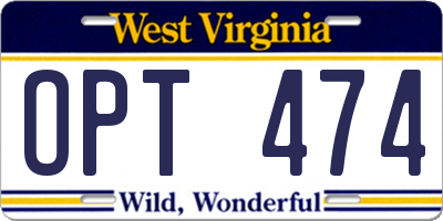 WV license plate OPT474