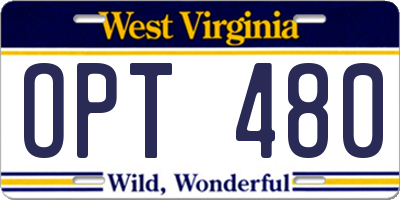 WV license plate OPT480