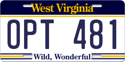 WV license plate OPT481