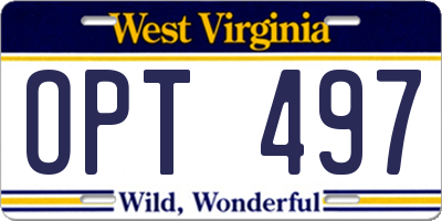 WV license plate OPT497