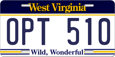 WV license plate OPT510