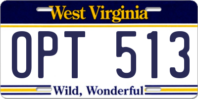 WV license plate OPT513