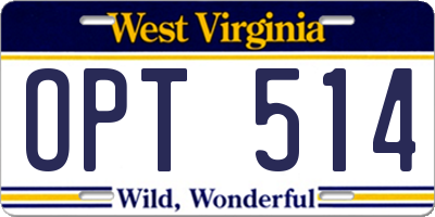 WV license plate OPT514
