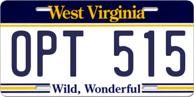 WV license plate OPT515