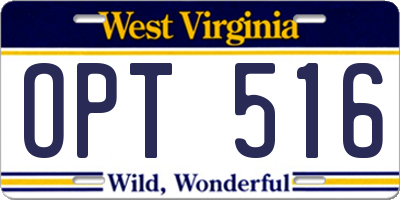 WV license plate OPT516