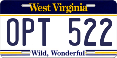 WV license plate OPT522