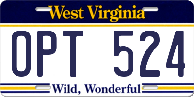 WV license plate OPT524