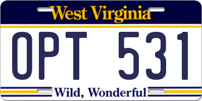WV license plate OPT531