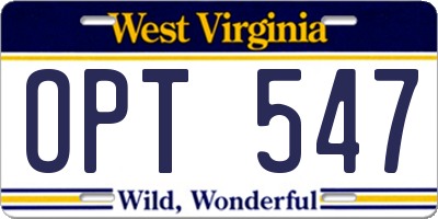 WV license plate OPT547