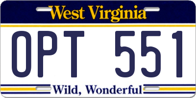 WV license plate OPT551