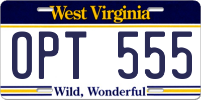 WV license plate OPT555